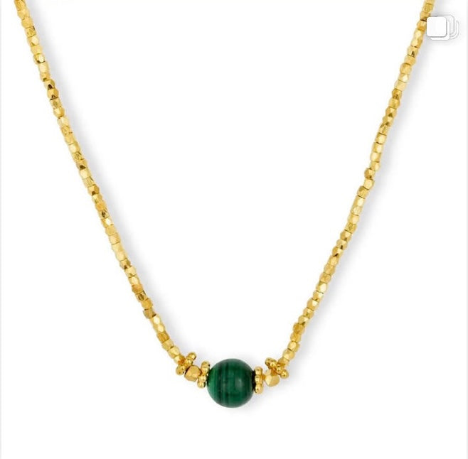Gold Choker Necklace with Green Gemstone