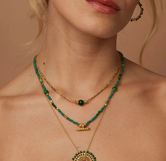 Gold Choker with Green Gemstone Bead